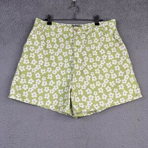 ASOS Short Womens Size 10 Green Daisy Print Slouchy Mom High Rise 5" Inseam